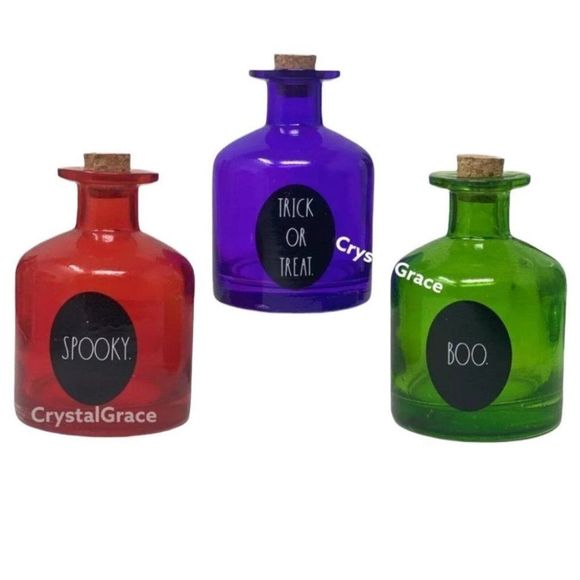 Rae Dunn Potion Bottles Set NWT Witches Magic Spooky Red Green Trick Treat Boo - Picture 1 of 10